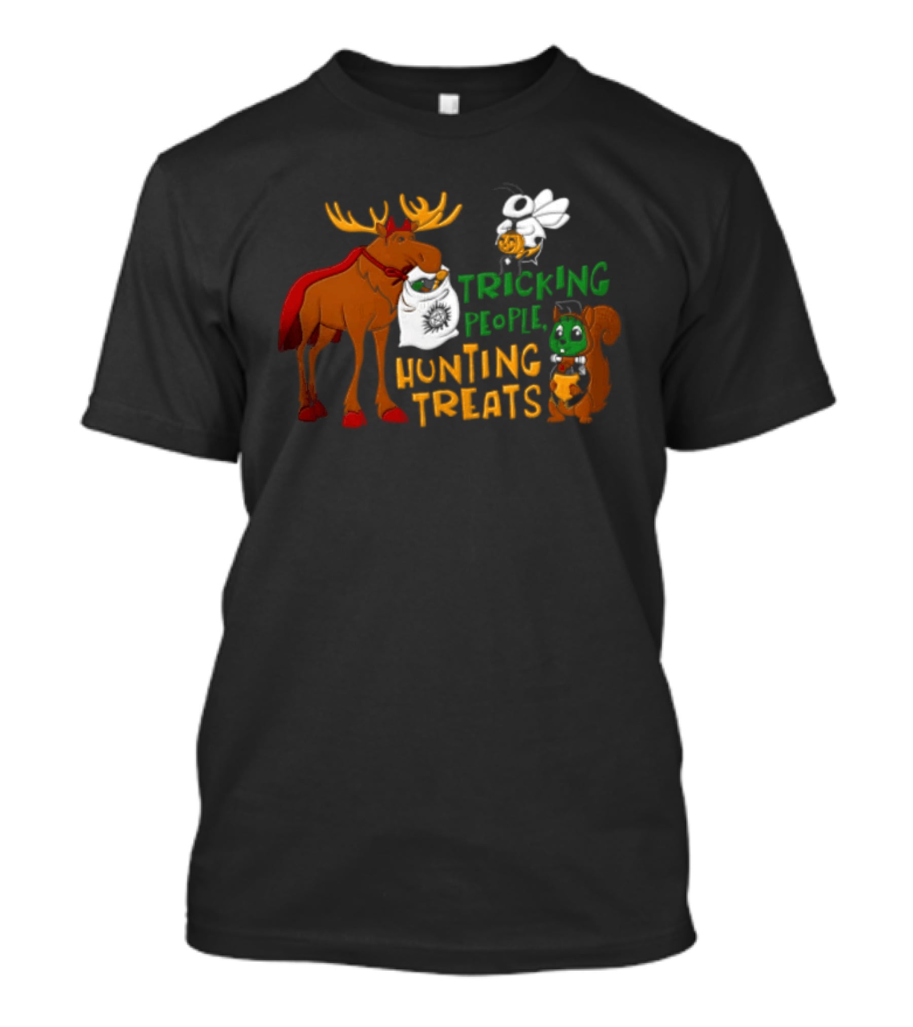 Tricking People Hunting Treats Moose Squirrel Ghost Halloween T-Shirt