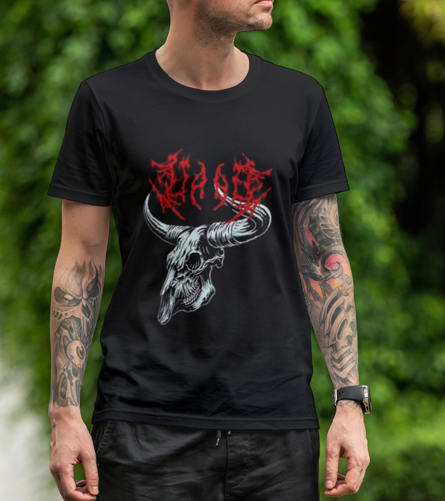 Merchdrop Upon A Burning Body Metal Texas Skull Red T-Shirt