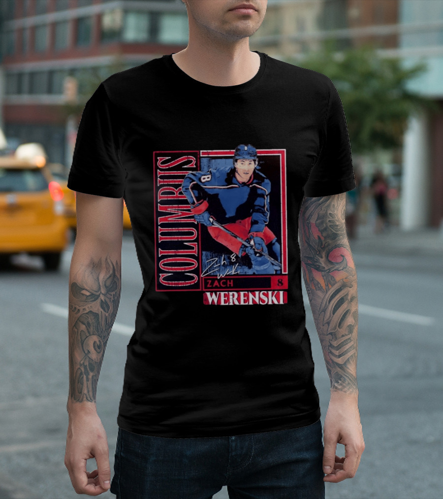 Zach Werenski 8 Columbus Blue Jackets Hockey Card T-Shirt