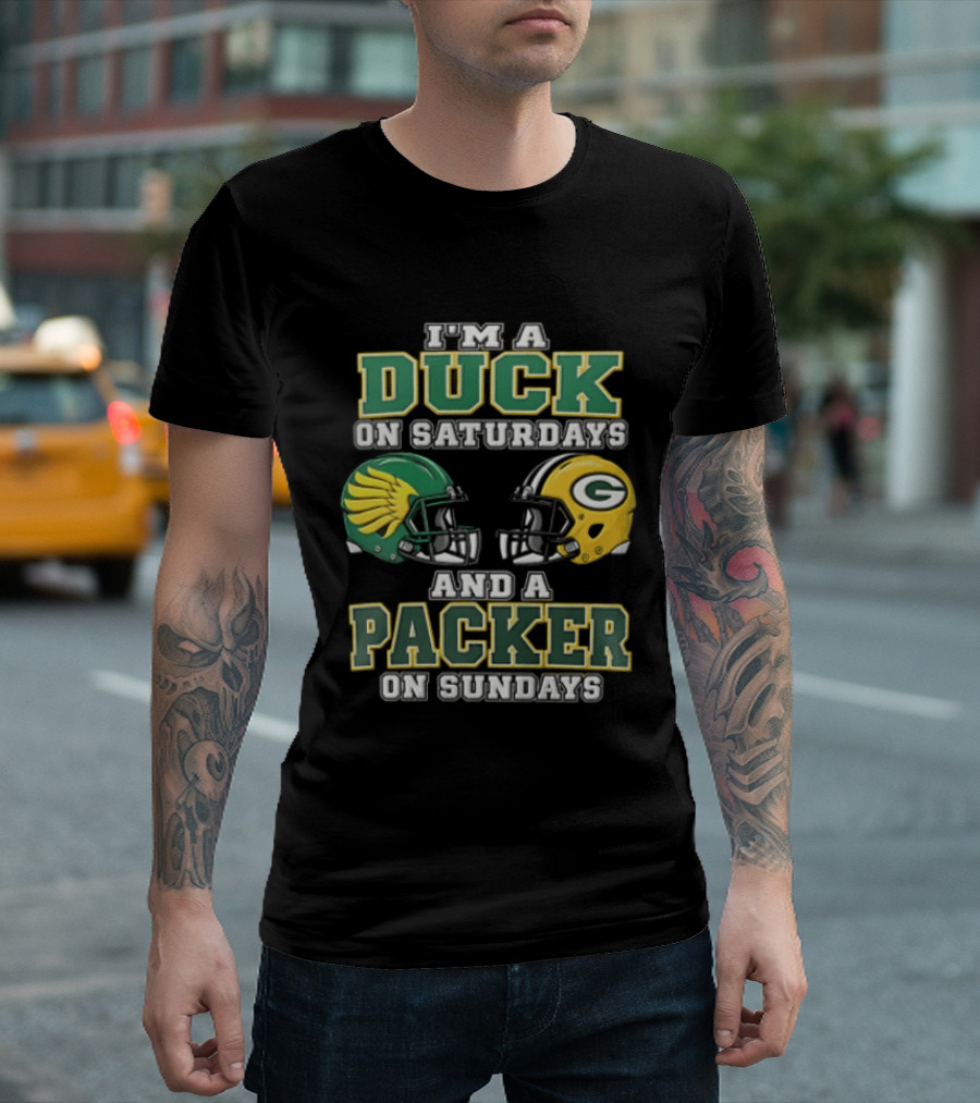 I'm A Duck On Saturdays And A Packer On Sundays Football Helmets T-Shirt