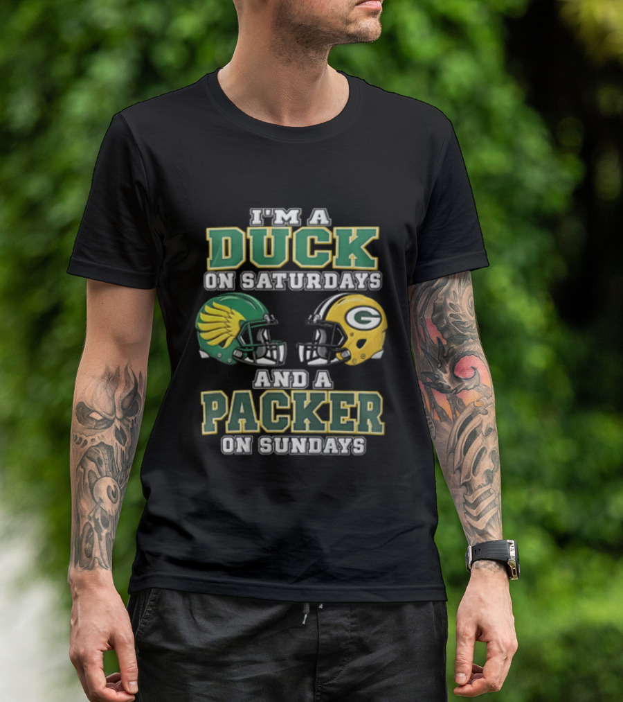 I'm A Duck On Saturdays And A Packer On Sundays Football Helmets T-Shirt