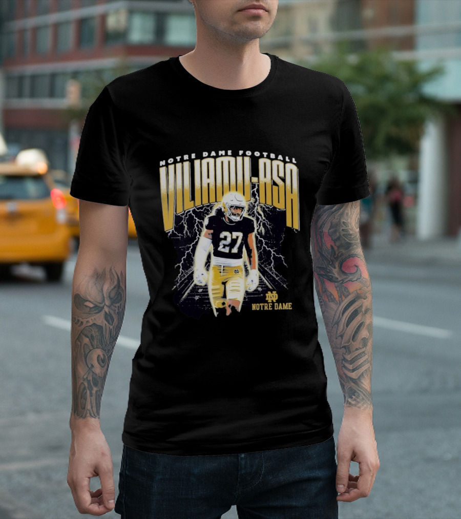 Notre Dame Viliamu Asa No 27 Football Lightning T-Shirt