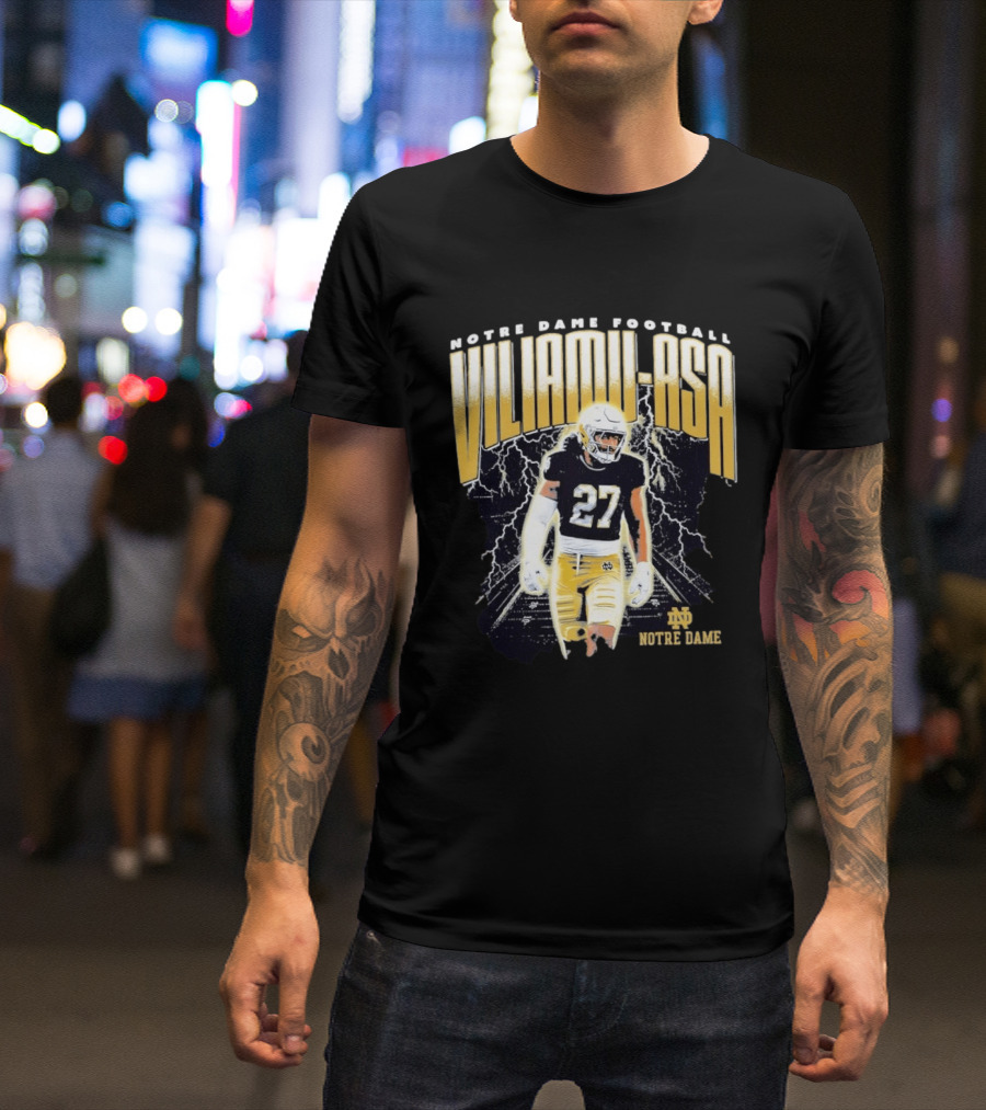 Notre Dame Viliamu Asa No 27 Football Lightning T-Shirt