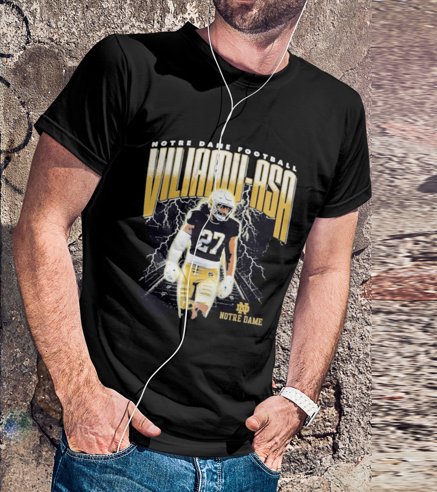 Notre Dame Viliamu Asa No 27 Football Lightning T-Shirt