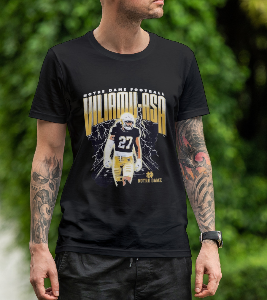 Notre Dame Viliamu Asa No 27 Football Lightning T-Shirt