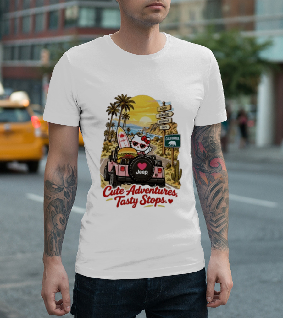 Cute Adventures Tasty Stops California Jeep Beach Burger Good Vibes T-Shirt