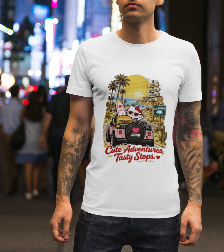 Cute Adventures Tasty Stops California Jeep Beach Burger Good Vibes T-Shirt