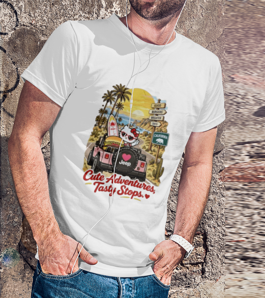 Cute Adventures Tasty Stops California Jeep Beach Burger Good Vibes T-Shirt