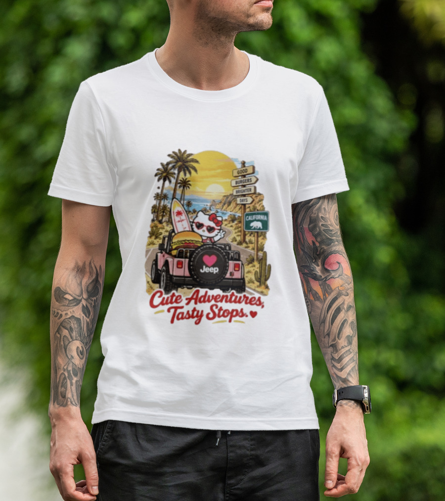 Cute Adventures Tasty Stops California Jeep Beach Burger Good Vibes T-Shirt