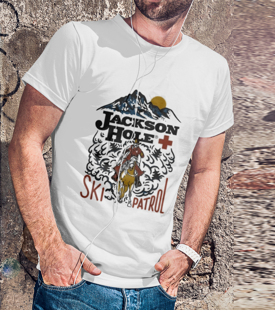 Jackson Hole Wyoming Mountain Cowboy Ski Patrol Adventure T-Shirt