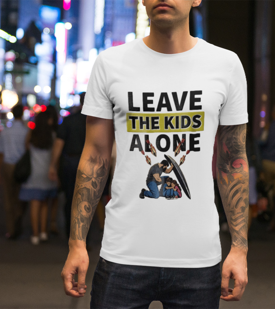 Leave The Kids Alone Bearded Man Shielding Children From Arrows T-Shirt