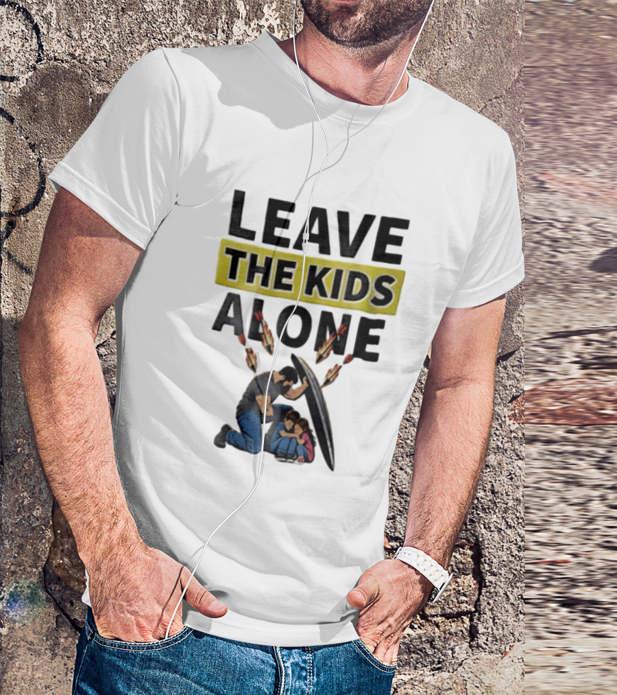 Leave The Kids Alone Bearded Man Shielding Children From Arrows T-Shirt