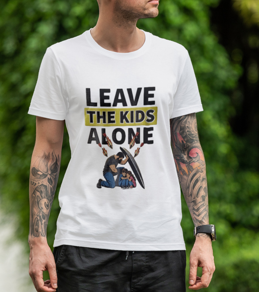 Leave The Kids Alone Bearded Man Shielding Children From Arrows T-Shirt