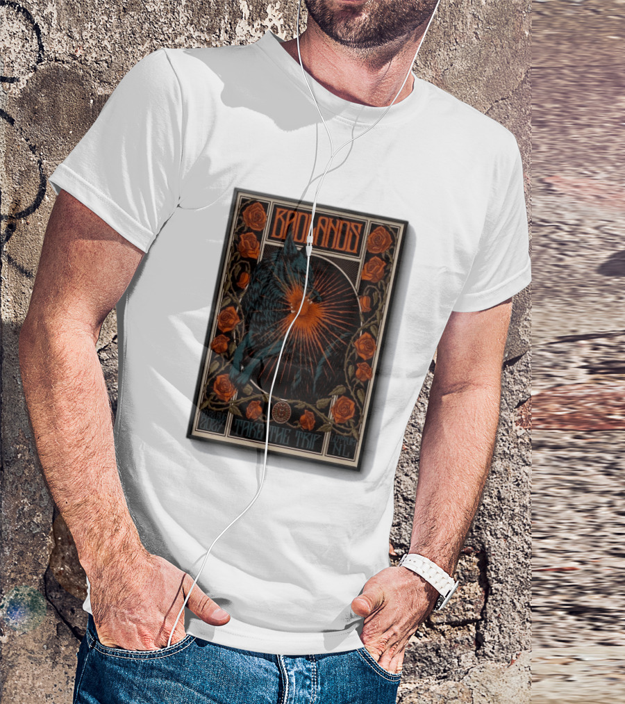 BADLANDS Festival Aug 20 22 2027 Take The Trip Stokterweg 14 Lottum Netherlands Retro Wolf And Roses T-Shirt