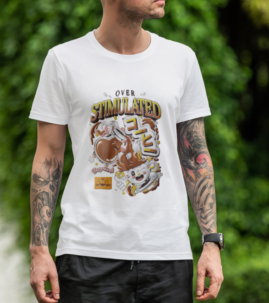 Over Stimulated Coffee Pot Pouring Very Coffee Cartoon Cute T-Shirt
