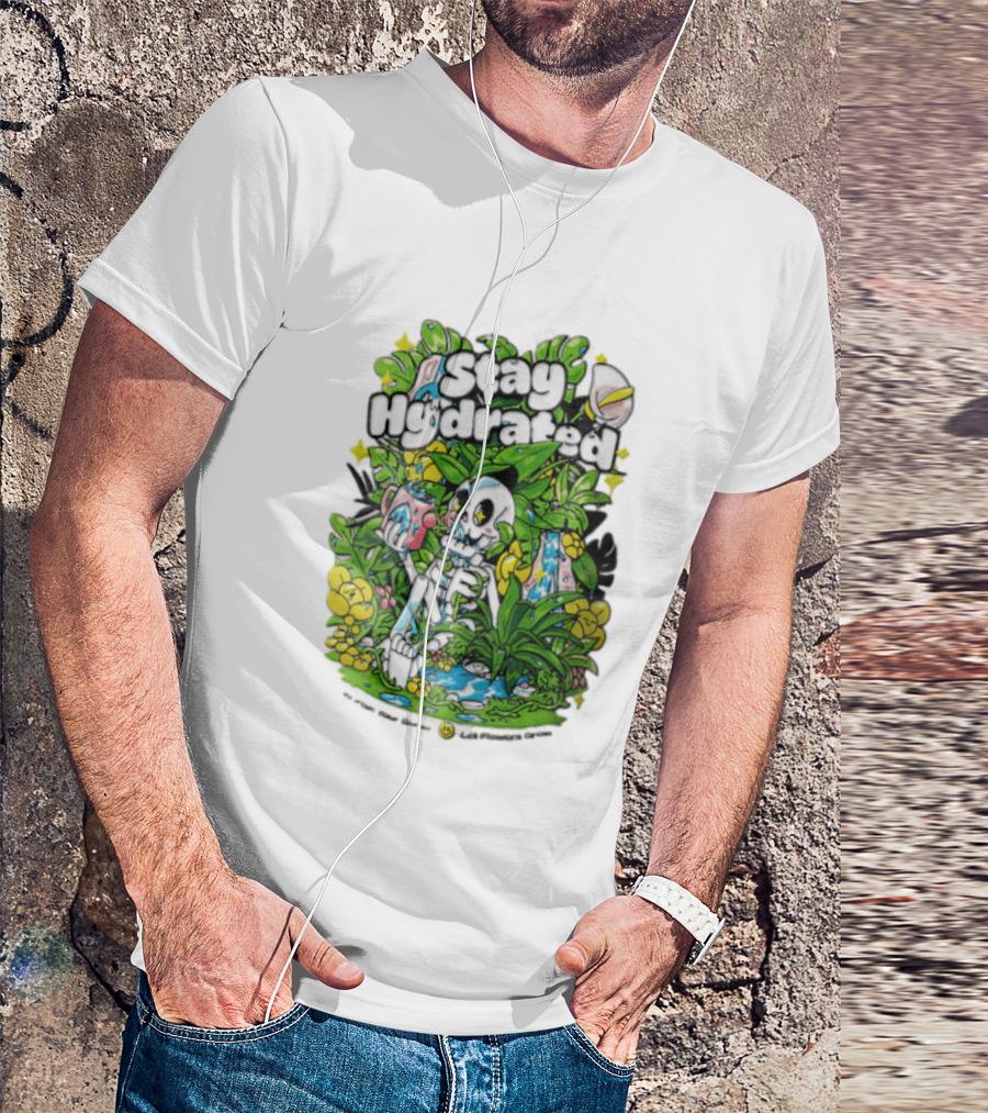 Stay Hydrated Quirky Skeleton Watering Lush Greenery And Flowers T-Shirt