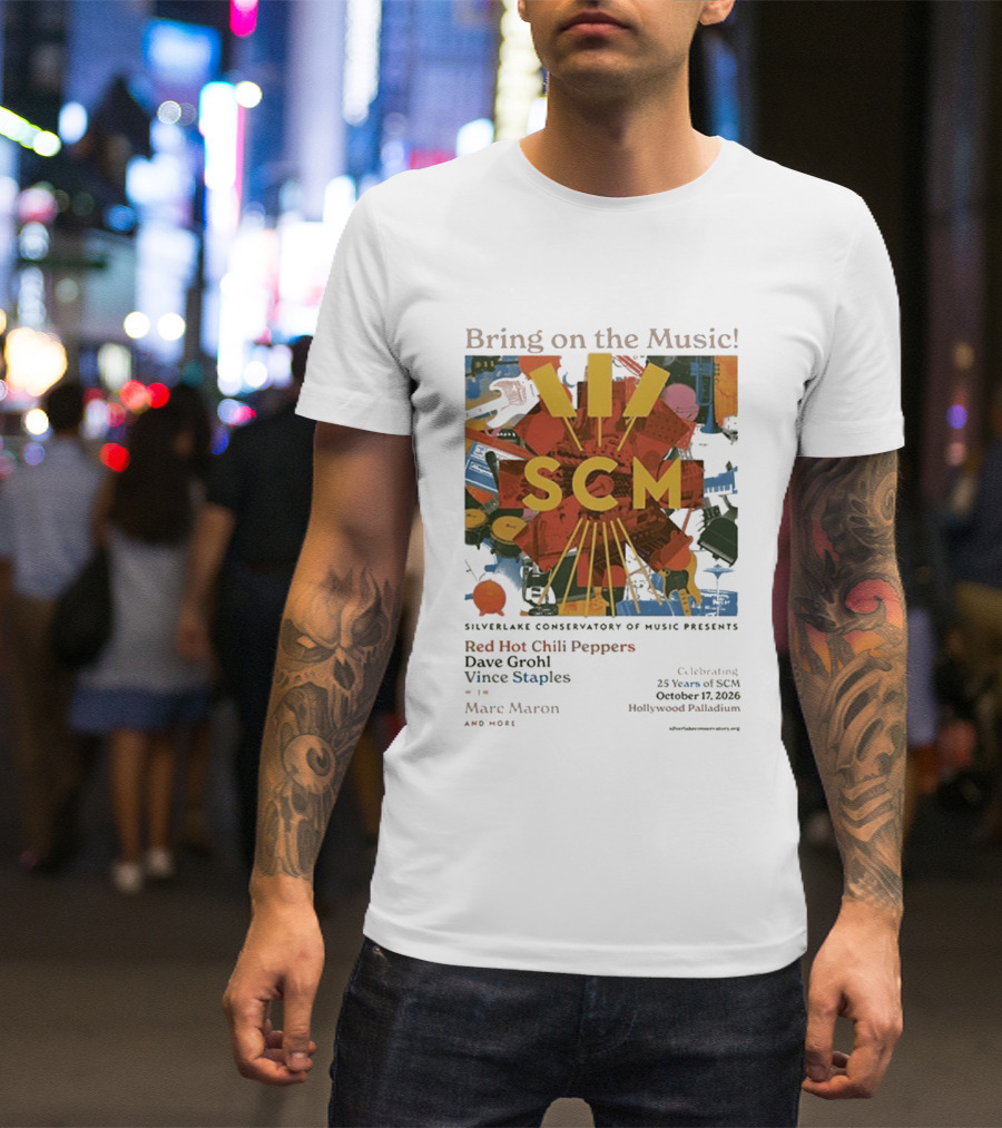Bring On The Music Silverlake Conservatory Red Hot Chili Peppers Dave Grohl Vince Staples Event October 17 2026 Hollywood Palladium T-Shirt