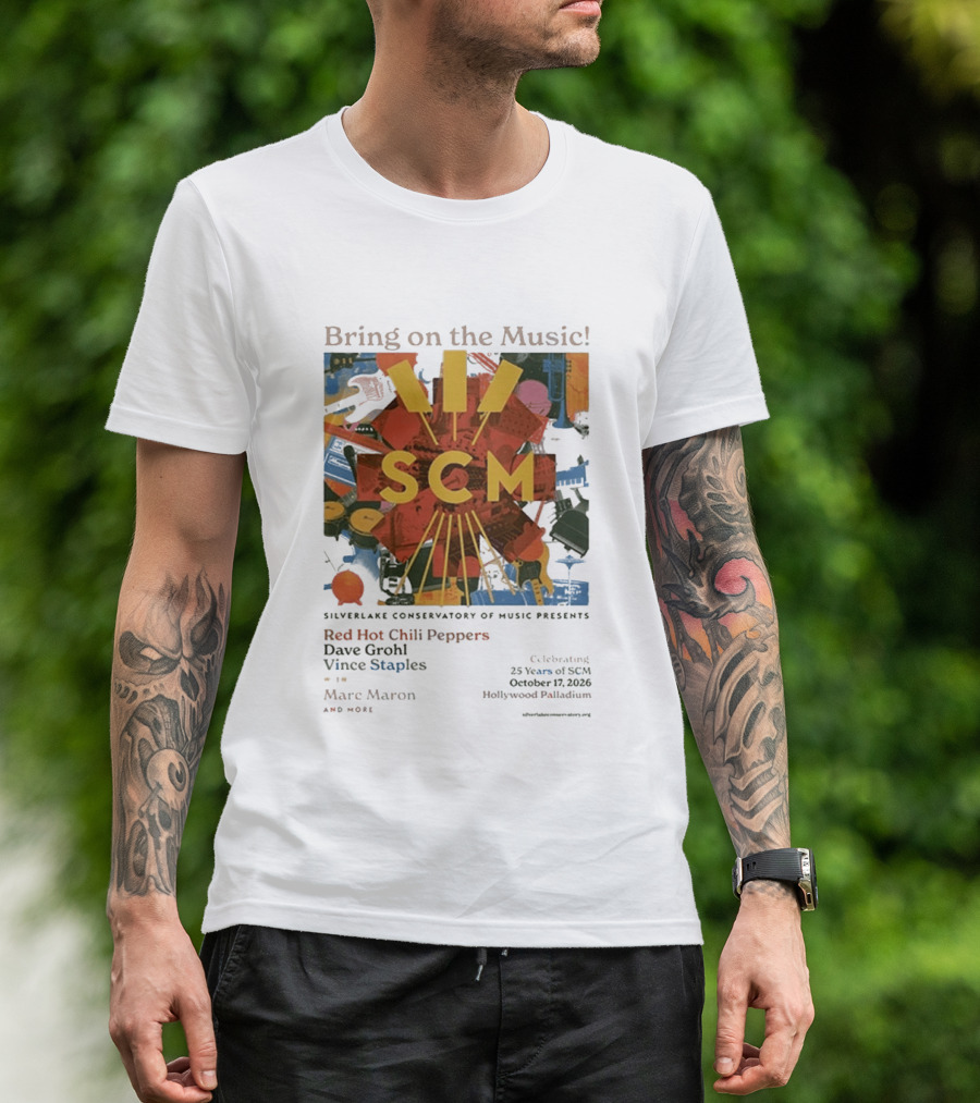 Bring On The Music Silverlake Conservatory Red Hot Chili Peppers Dave Grohl Vince Staples Event October 17 2026 Hollywood Palladium T-Shirt
