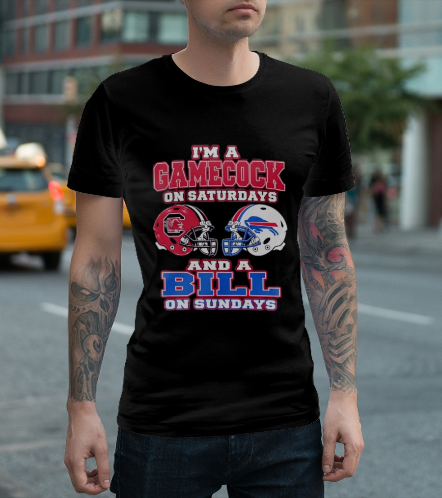 I'm A Gamecock On Saturdays And A Bill On Sundays Football Helmets T-Shirt