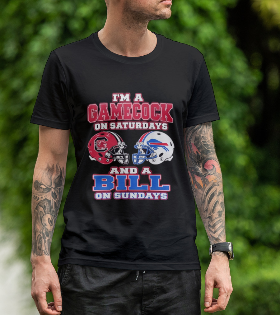 I'm A Gamecock On Saturdays And A Bill On Sundays Football Helmets T-Shirt