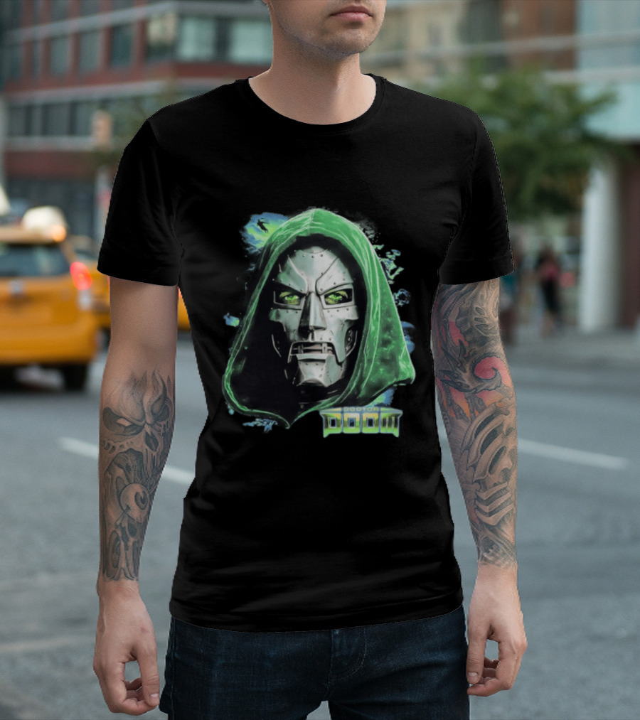 Doctor Doom Marvel Green Hooded Mask Iconic Villain T-Shirt