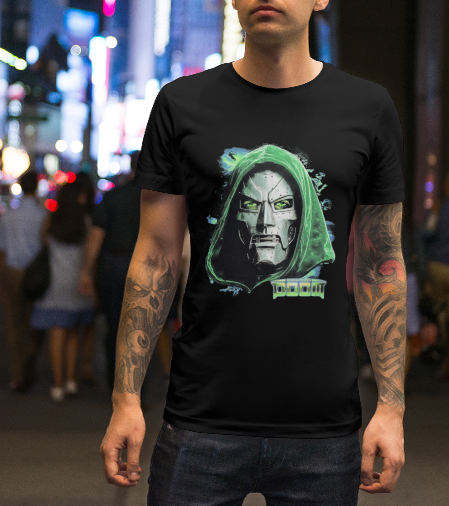 Doctor Doom Marvel Green Hooded Mask Iconic Villain T-Shirt
