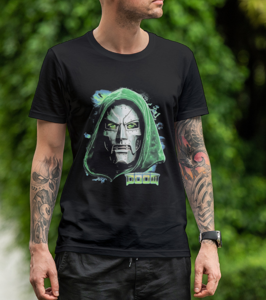 Doctor Doom Marvel Green Hooded Mask Iconic Villain T-Shirt