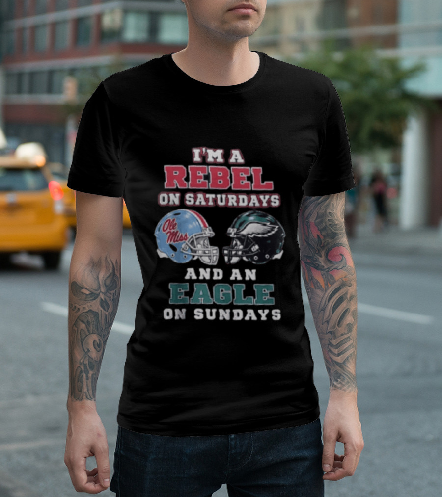 Ole Miss Rebels Saturdays Philadelphia Eagles Sundays Football Fan Dual Team Support T-Shirt