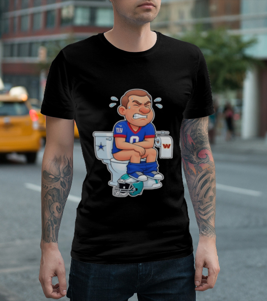 New York Giants Player Cartoon On Toilet With Football Rivalry T-Shirt