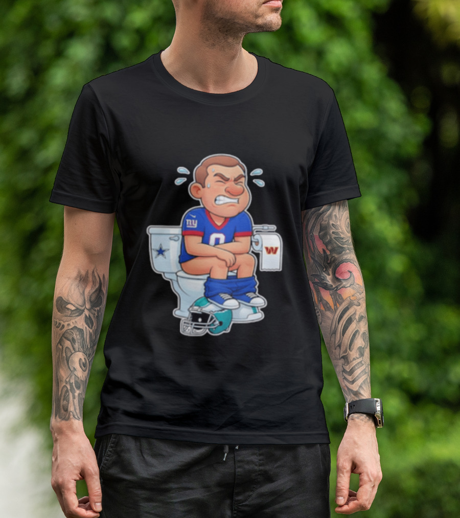 New York Giants Player Cartoon On Toilet With Football Rivalry T-Shirt