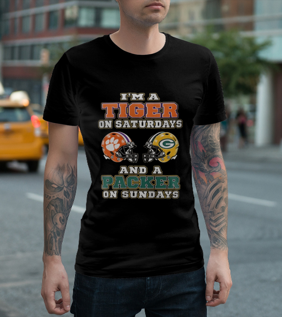 I'm A Tiger On Saturdays And A Packer On Sundays Clemson Green Bay Football Fan T-Shirt