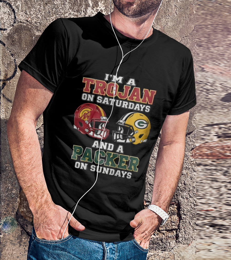 I'm A Trojan On Saturdays Packer On Sundays Football Helmets T-Shirt