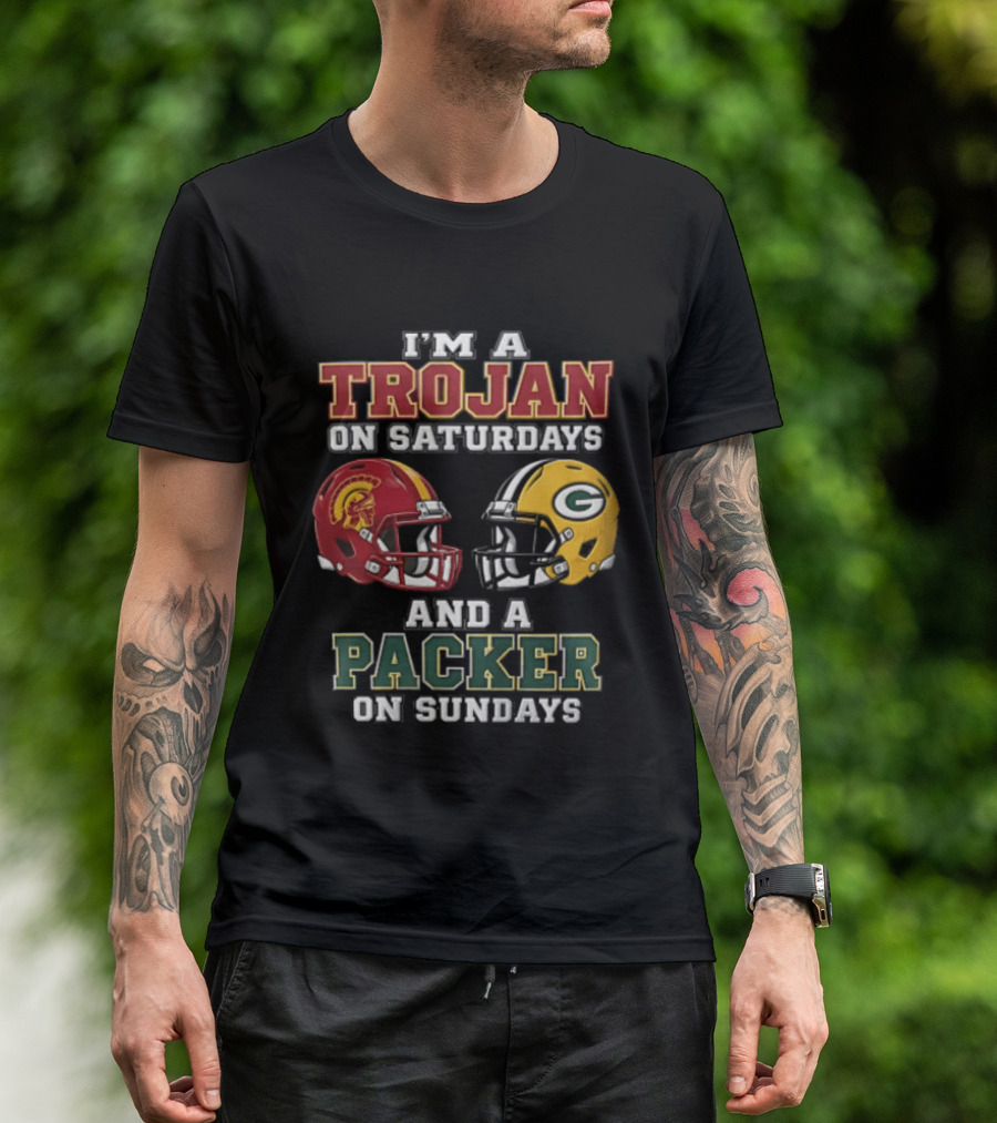 I'm A Trojan On Saturdays Packer On Sundays Football Helmets T-Shirt