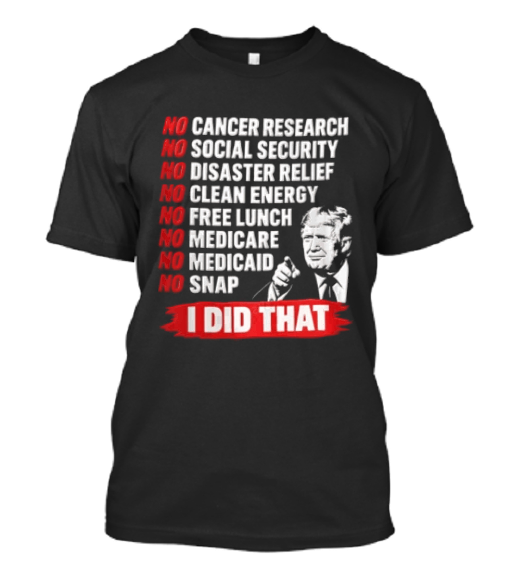 No Cancer Research Social Security Disaster Relief Clean Energy Free Lunch Medicare Medicaid SNAP I Did That T-Shirt