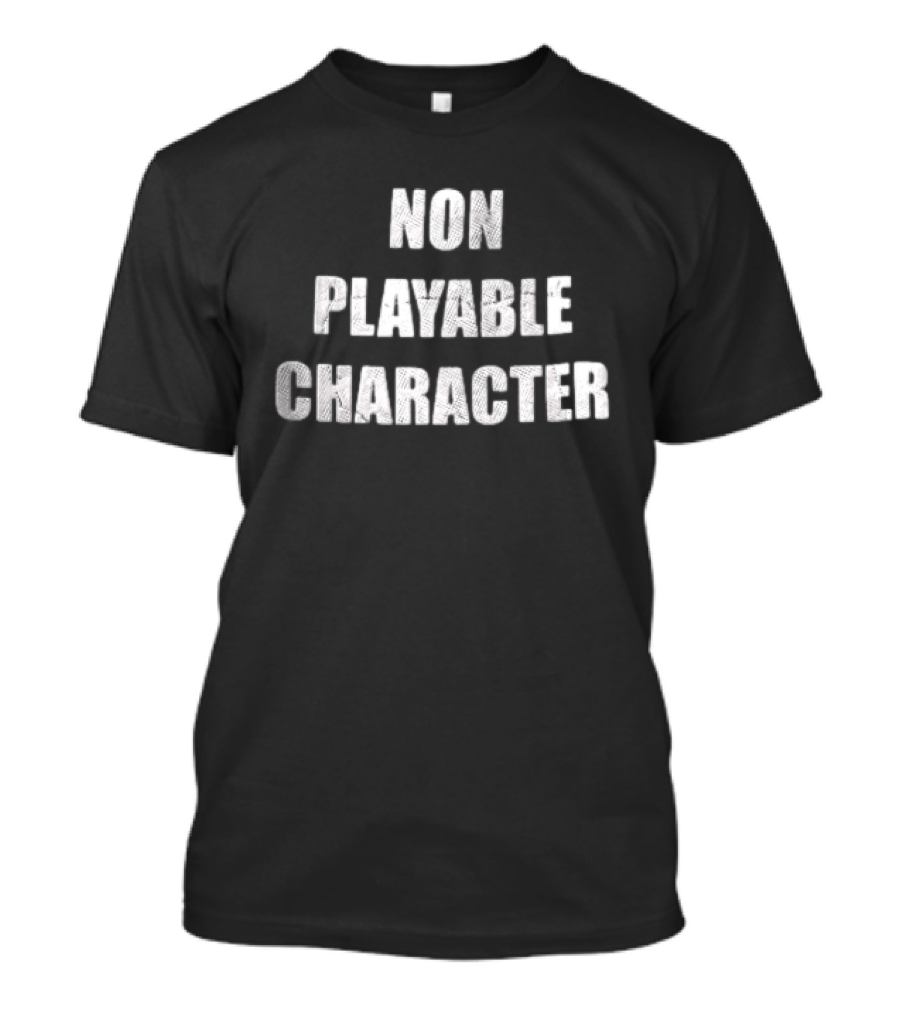 Non Playable Character White Distressed Black T-Shirt