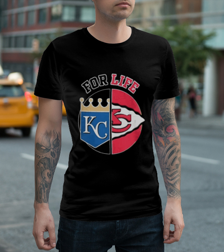Kansas City Royals Chiefs For Life KC Arrowhead Split Crown T-Shirt