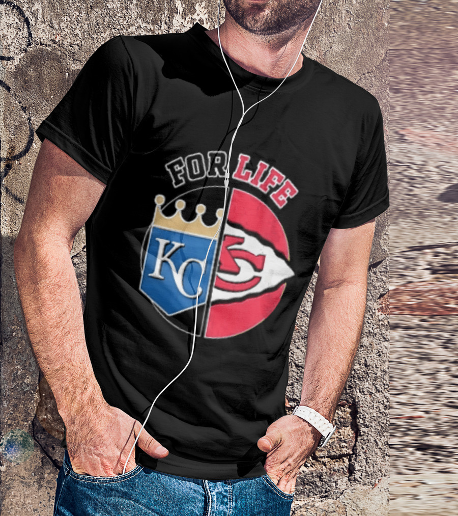 Kansas City Royals Chiefs For Life KC Arrowhead Split Crown T-Shirt
