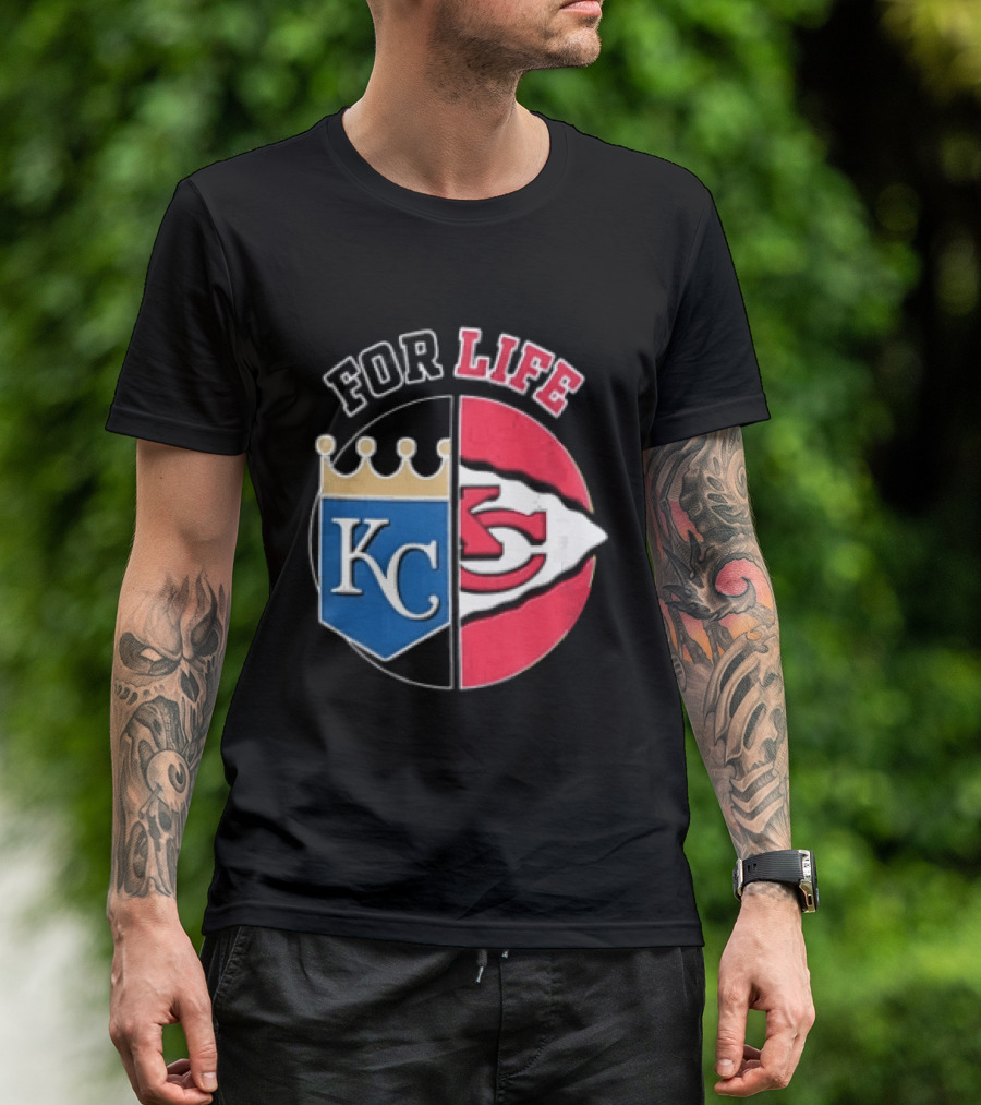 Kansas City Royals Chiefs For Life KC Arrowhead Split Crown T-Shirt