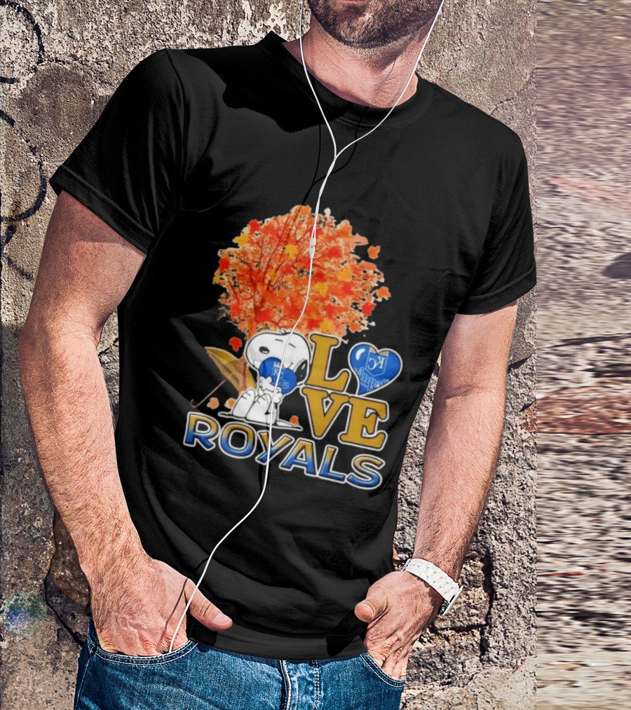 KC Royals Love Snoopy Hug Heart Peanuts Baseball Fall Tree T-Shirt