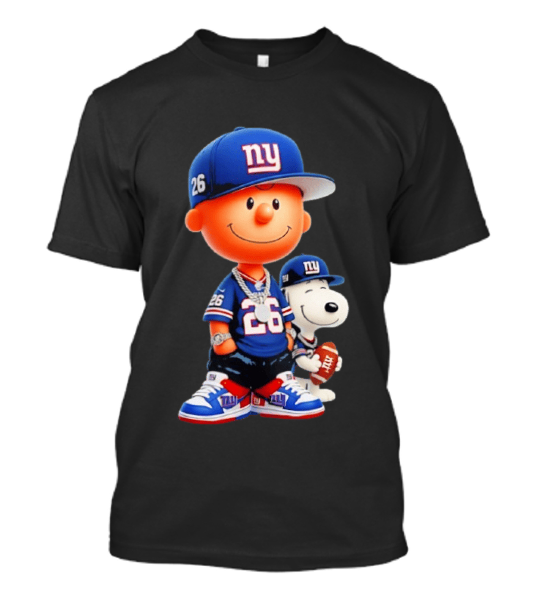 Peanuts Characters In New York Giants Team Sportswear T-Shirt
