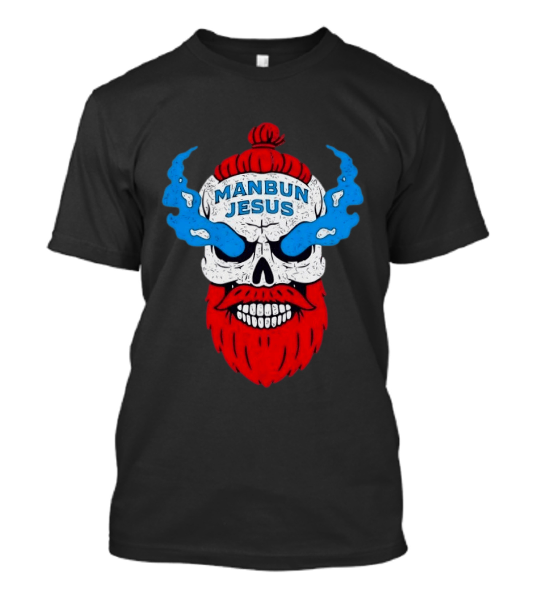 Manbun Jesus Skull Blue Flames Red Beard T-Shirt
