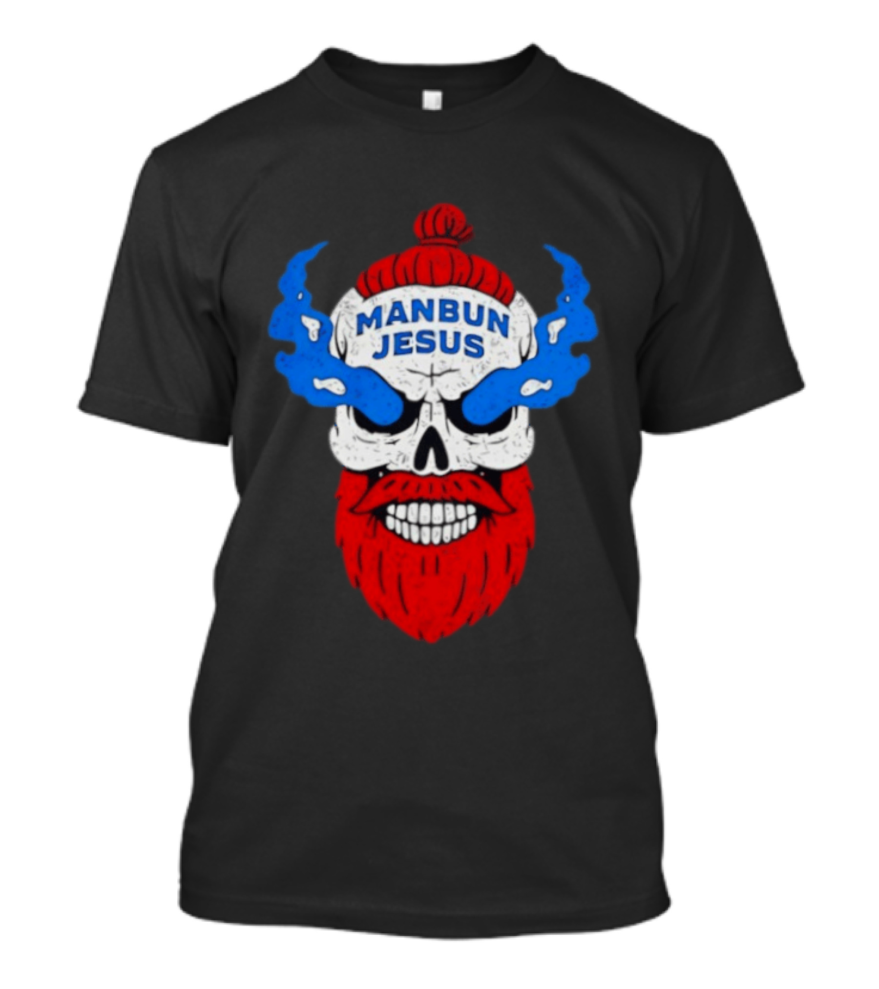 Manbun Jesus Skull Flame Beard Retro Stone Man Cold Bun T-Shirt