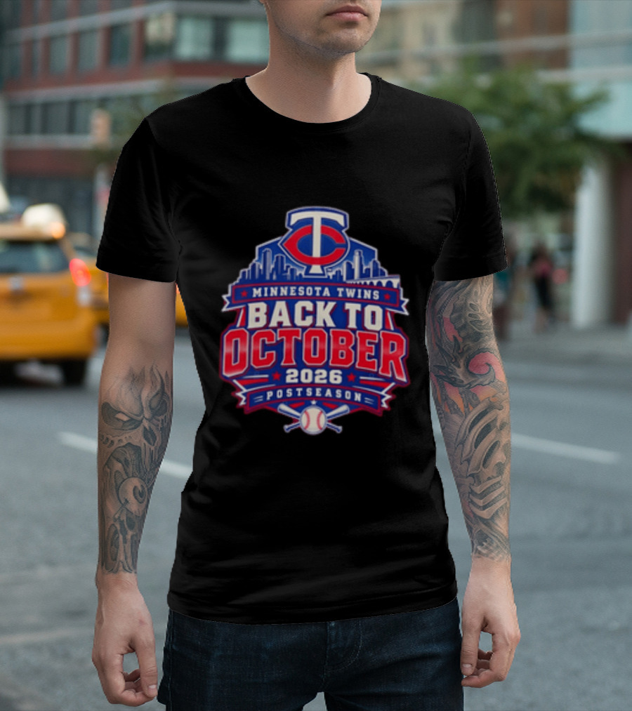 Minnesota Twins Back To October 2026 Postseason Skyline T-Shirt