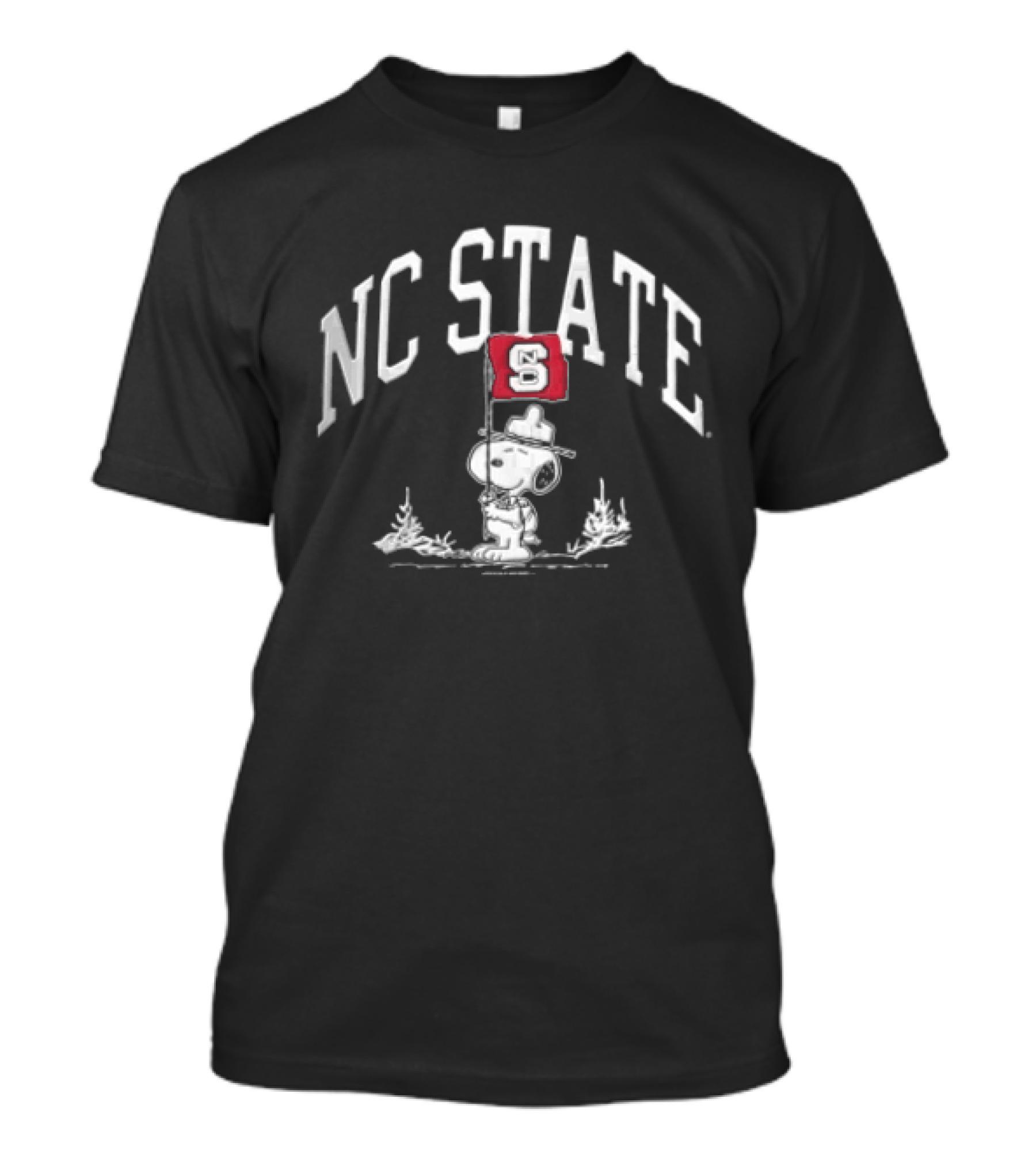 NC State Snoopy Scout Holding S Flag Cartoon T-Shirt
