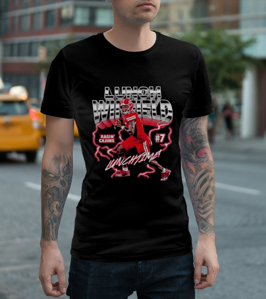 Lunch Winfield Ragin' Cajuns #7 LUNCHTIME NCAA Football Collage T-Shirt