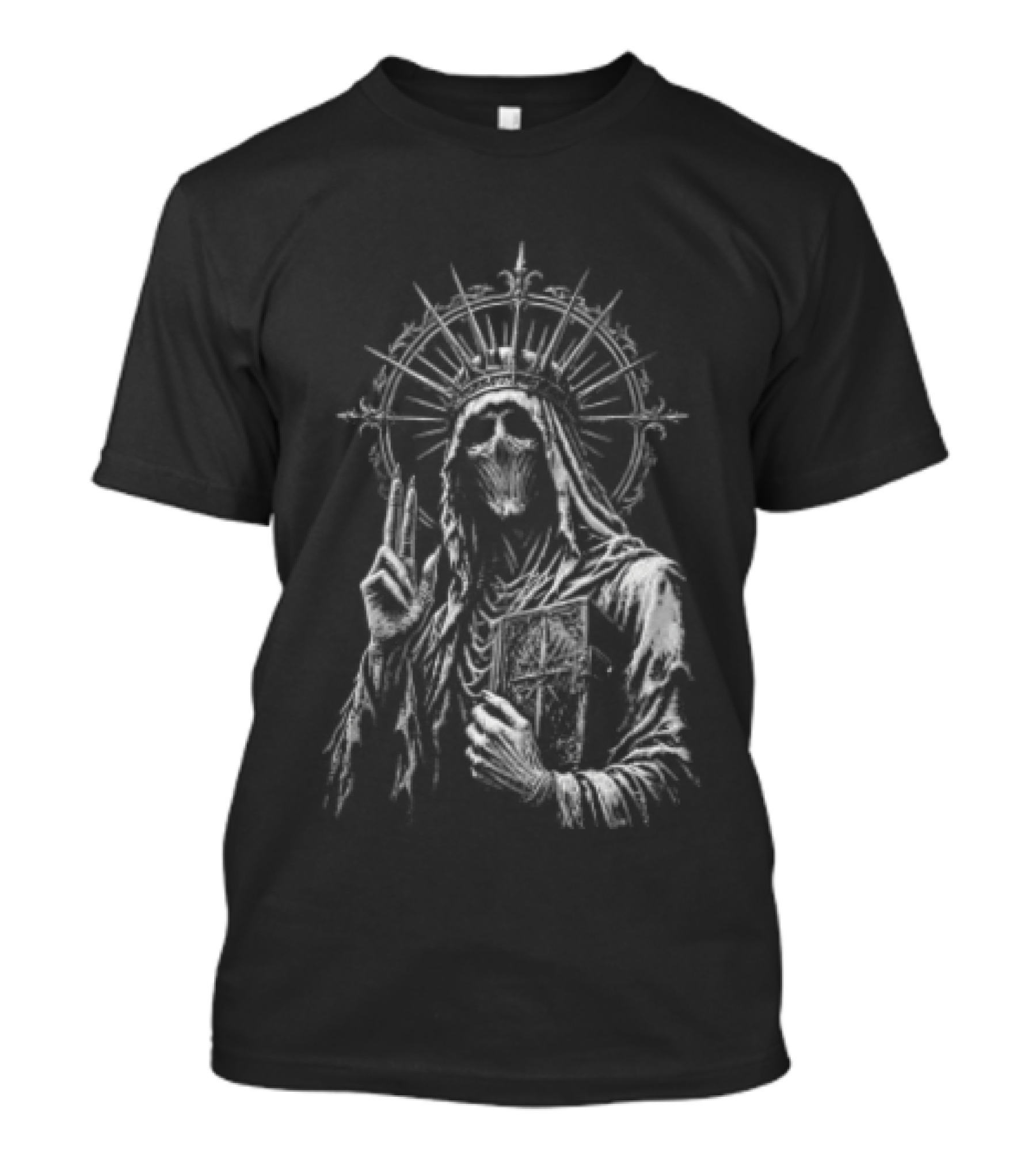 Skeletal Crowned Figure With Radiant Halo Holding Book T-Shirt