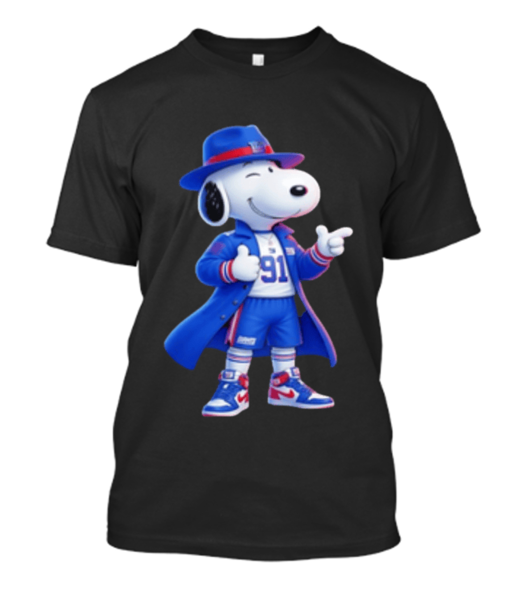 Snoopy New York Giants Football Player Cartoon Blue Coat And Hat T-Shirt