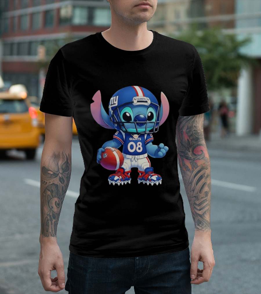 Stitch New York Giants Player Cartoon Collaboration 08 Football T-Shirt