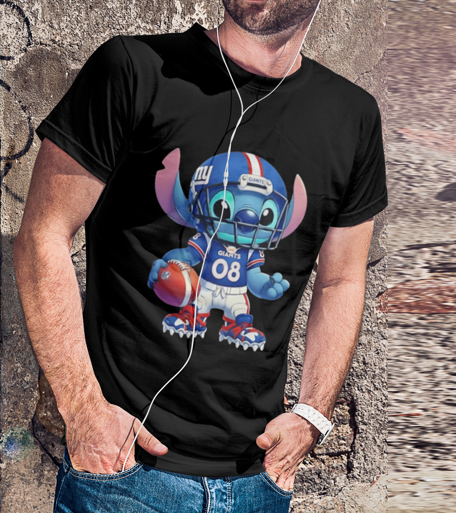 Stitch New York Giants Player Cartoon Collaboration 08 Football T-Shirt