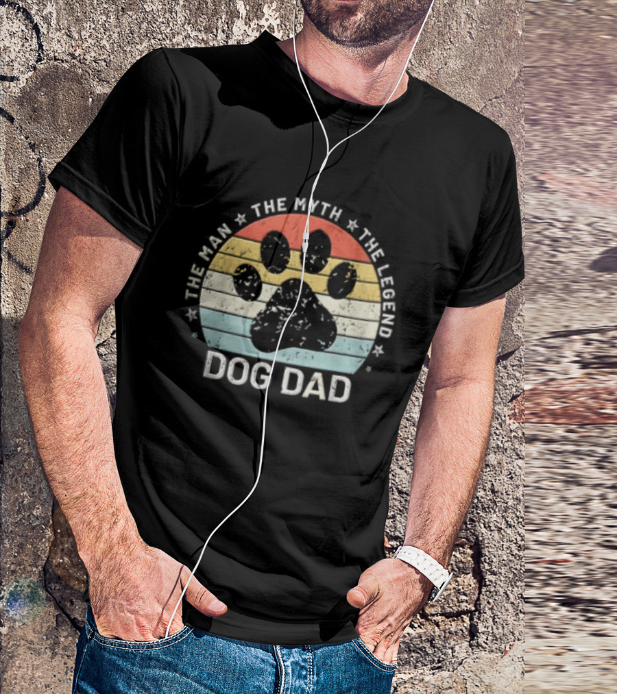 The Man The Myth The Legend Dog Dad Distressed Paw Rainbow Sunset T-Shirt